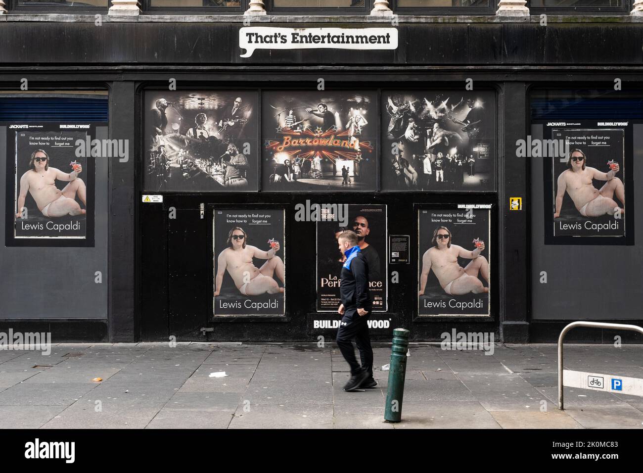 Lewis Capaldi promotional posters for new single 'Forget Me' on display in Glasgow, Scotland, UK Stock Photo