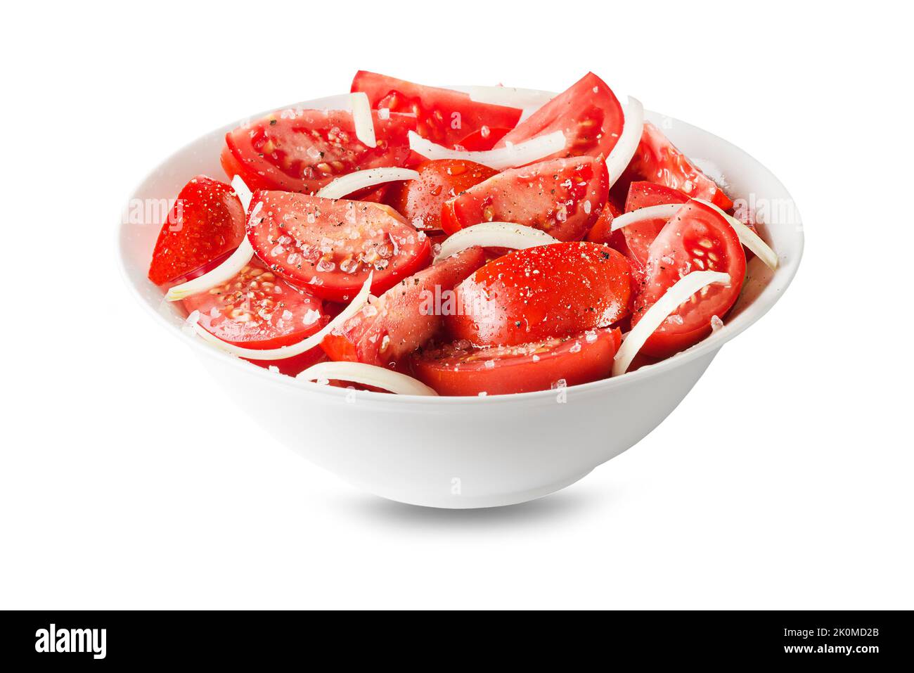 Fresh tomato salad isolated on white background. Concept for a tasty and healthy meal Stock Photo