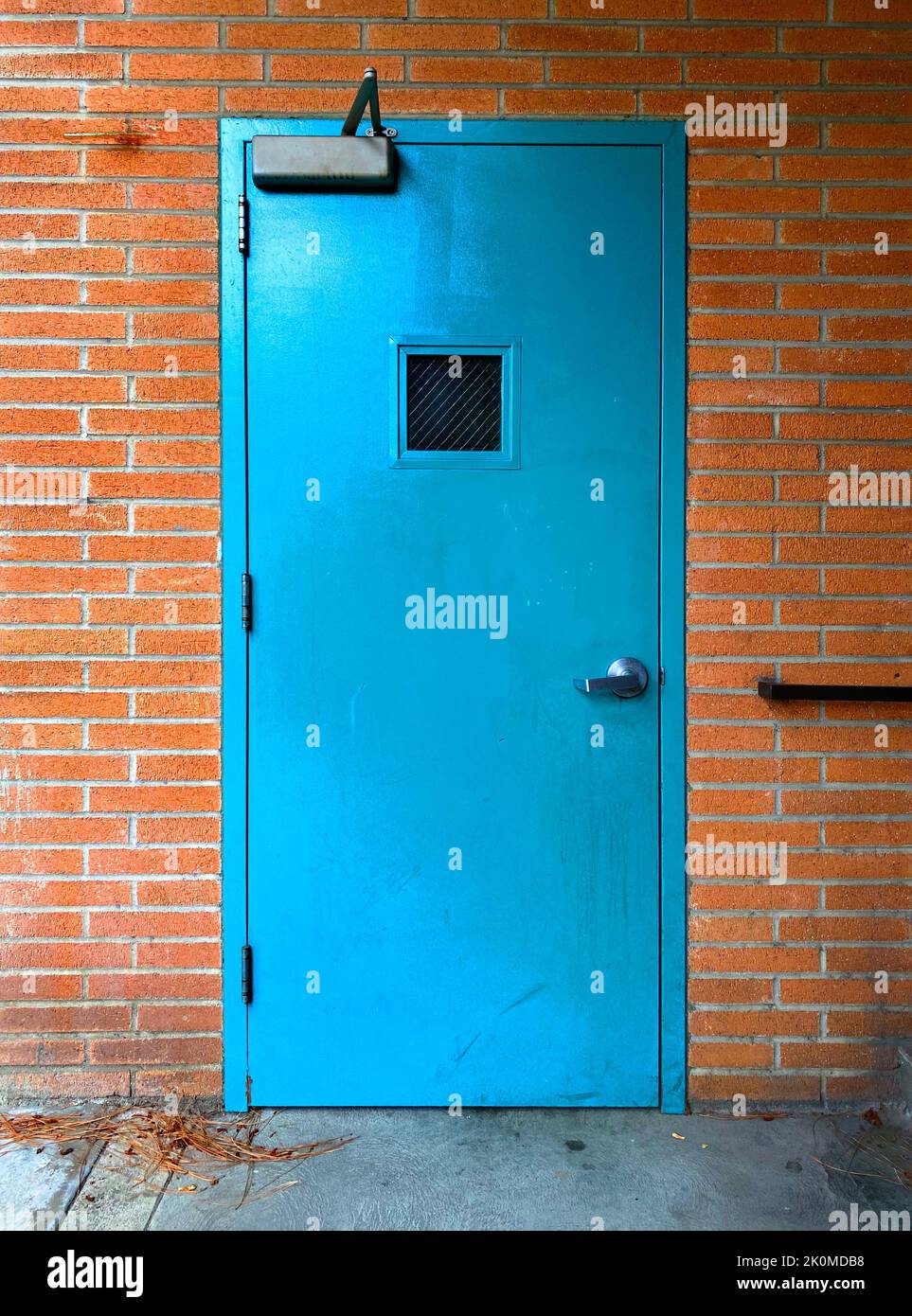 A blue door in a brick wall Stock Photo Alamy