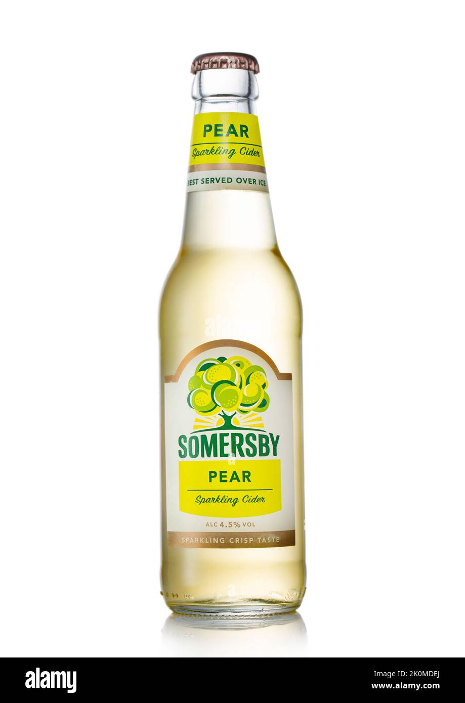 LONDON, UK - JUNE 30, 2022: Bottle of Somersby sparkling pear cider on white. Stock Photo