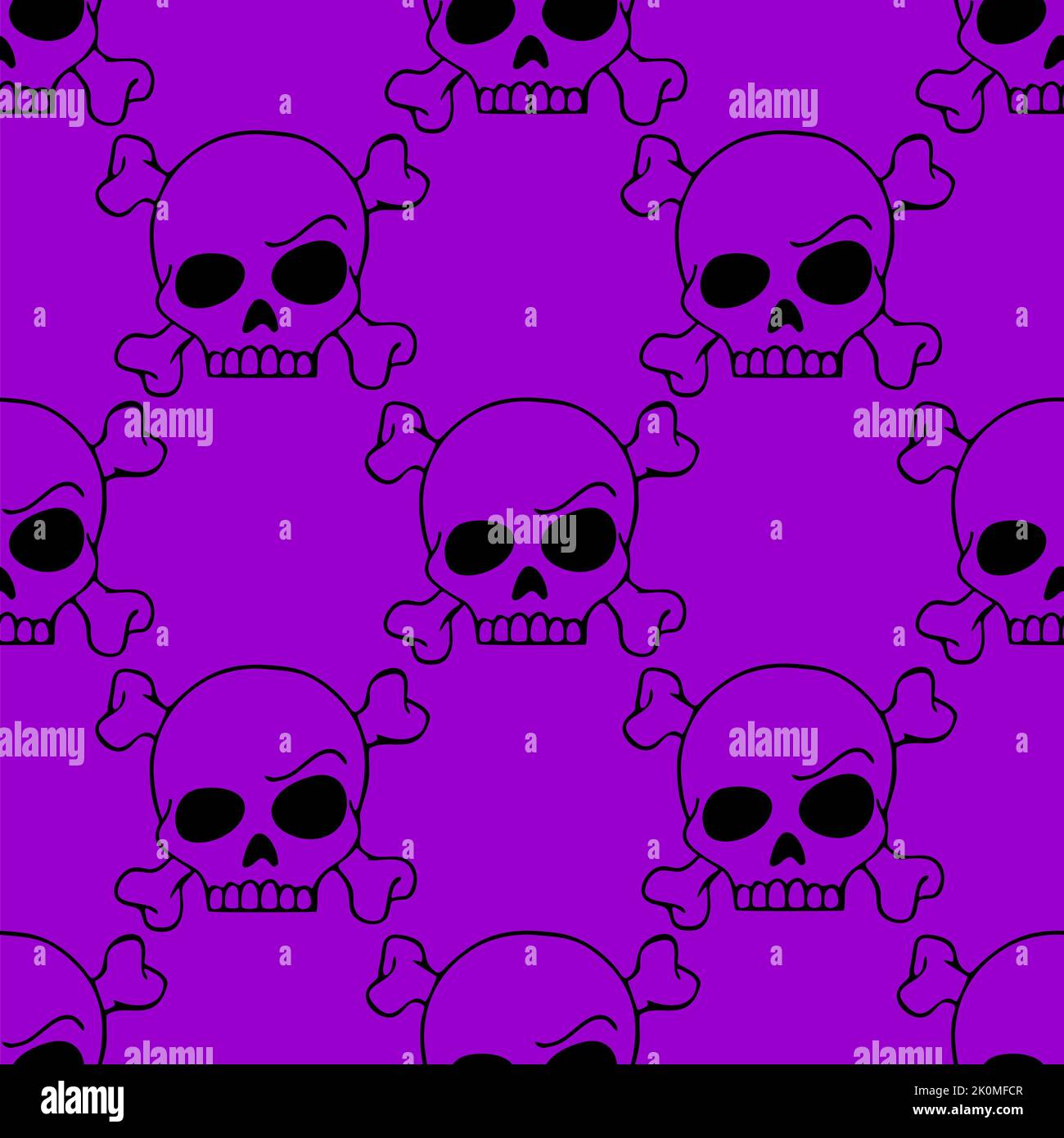 seamless contour graphic pattern of black skulls on a purple background ...