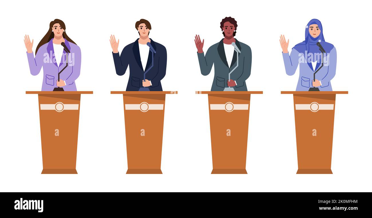 Smiling Woman in Suit Waving hand in an Election & Political Campaign or Debate Stock Vector