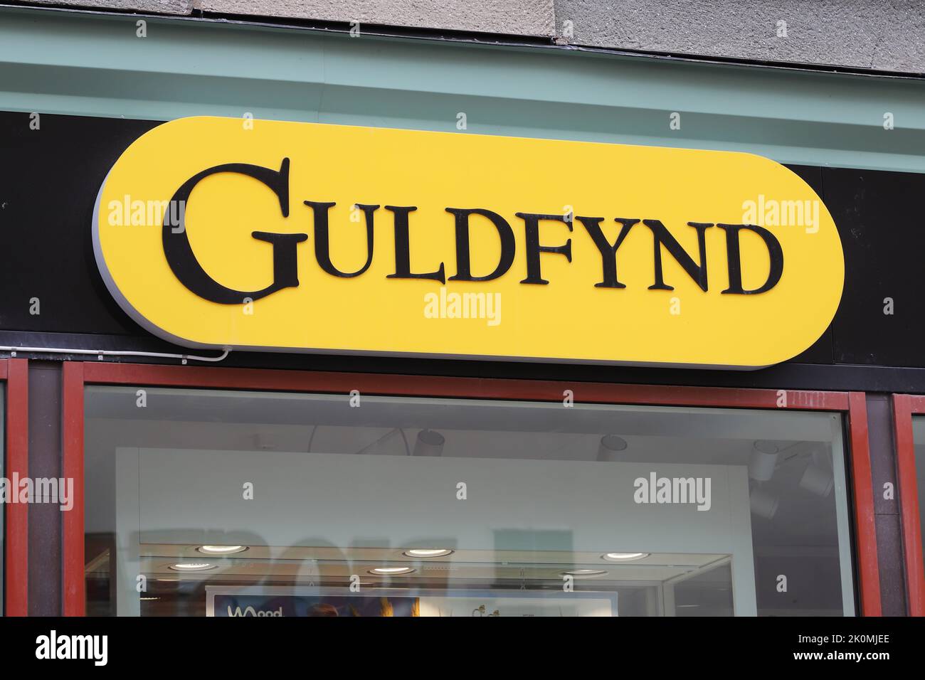 Ostersund, Sweden - September 1, 2022: Logotype and sign for the jewelry shop Guldfynd. Stock Photo