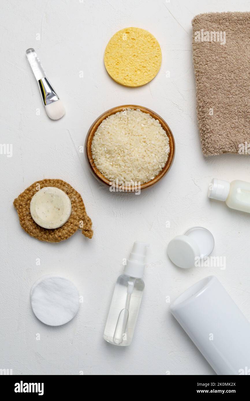 Rice for skin care face cleansing cosmetic product. Natural beauty