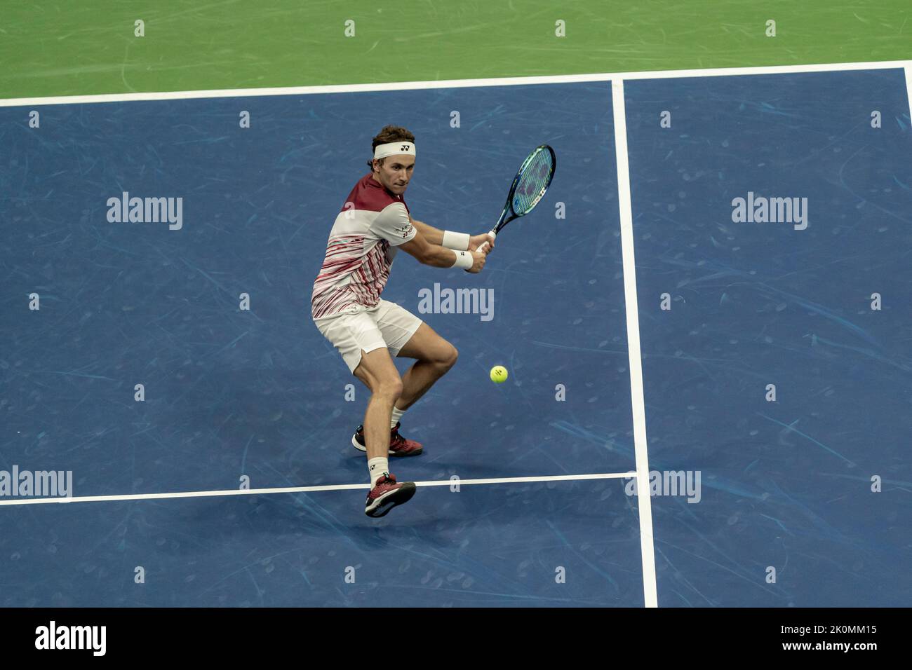 Casper Ruud (NOR) competing in the men's final at the 2022 US Open. Stock Photo