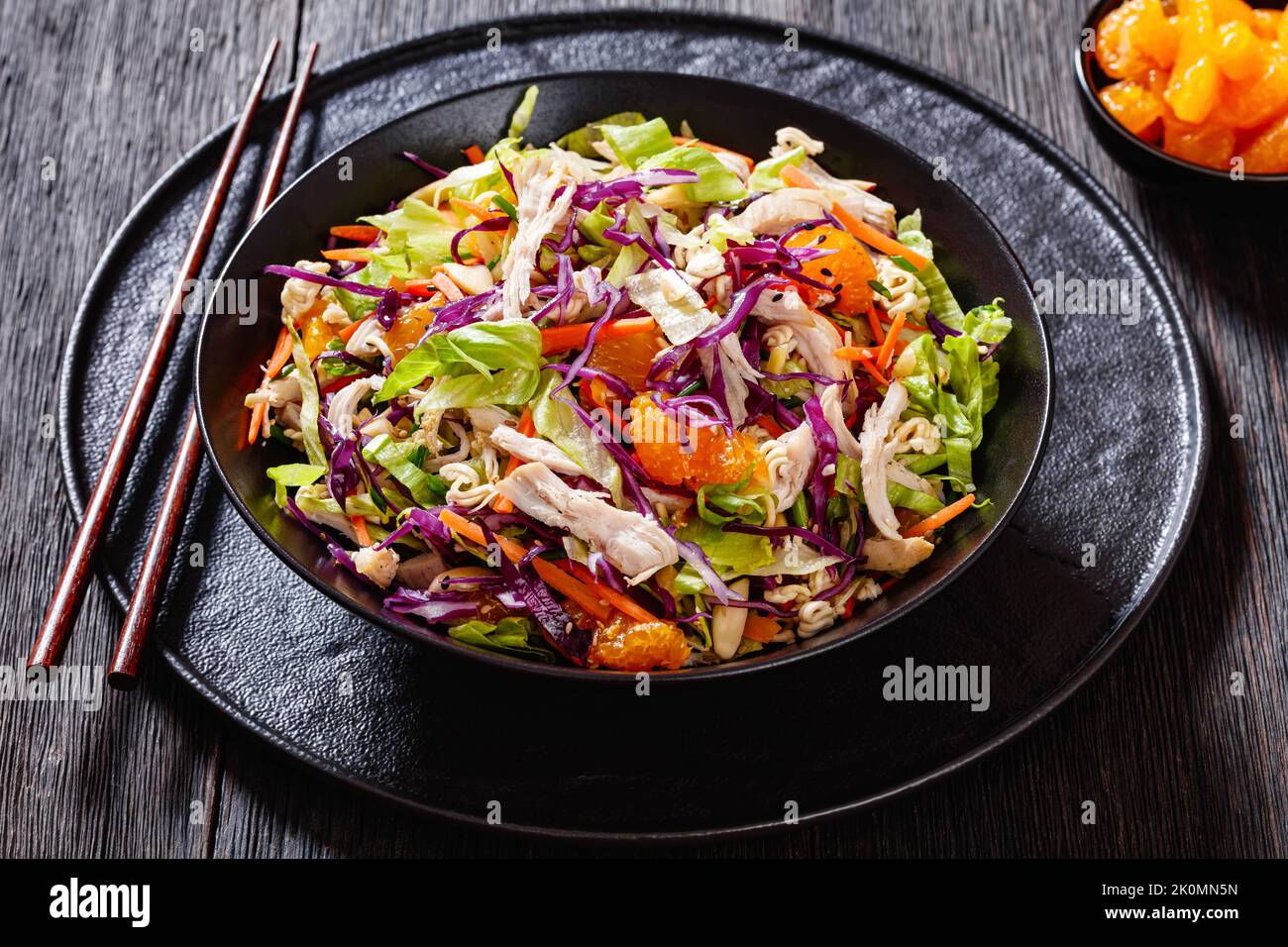 Chinese Chicken Salad with shredded chicken meat, mandarin oranges