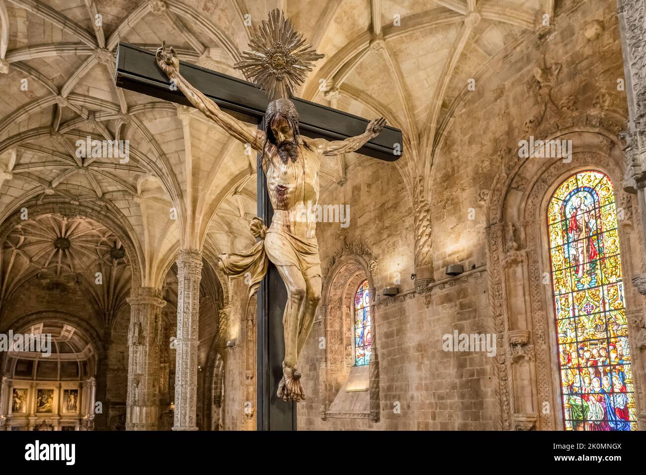 Jesus Christ on the cross in Jeronimos monastery in Lisbon, Portugal. Stock Photo
