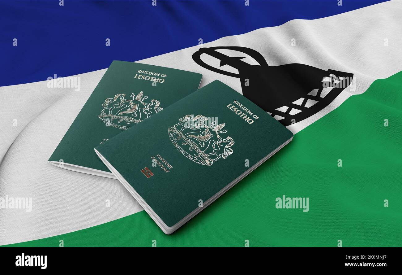 Lesotho passport On the country's flag, Lesotho passports are issued to Lesotho citizens to travel outside the country Stock Photo