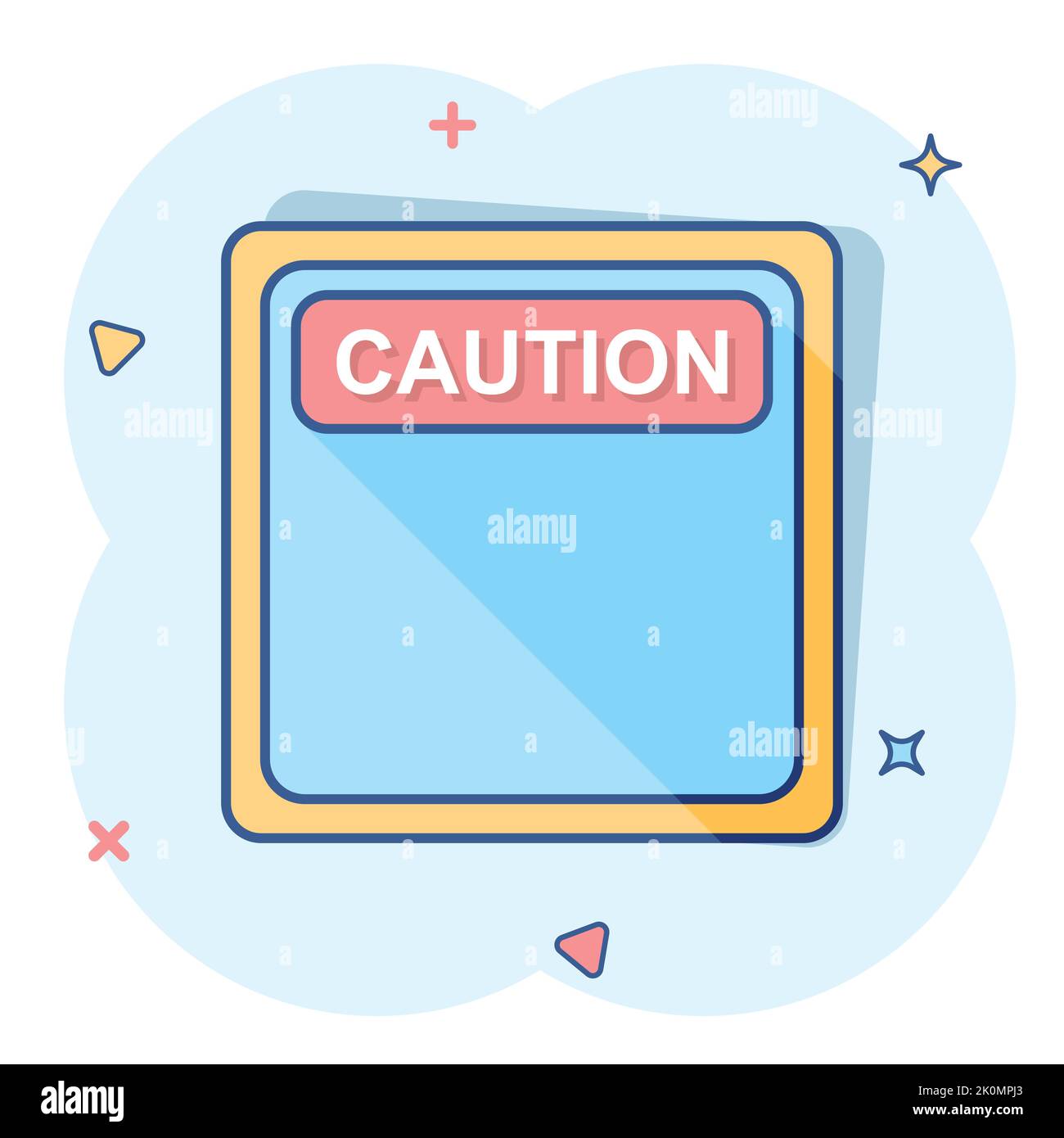 Warning, caution sign icon in comic style. Danger alarm vector cartoon illustration on white background. Alert risk business concept splash effect. Stock Vector