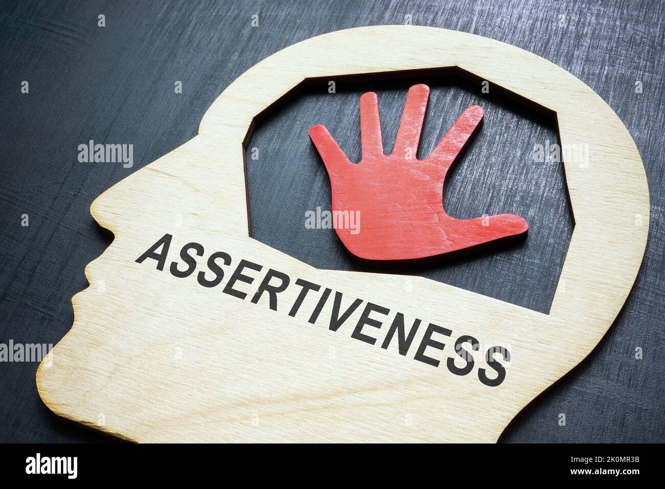 Head shape with sign assertiveness and hand palm. Stock Photo