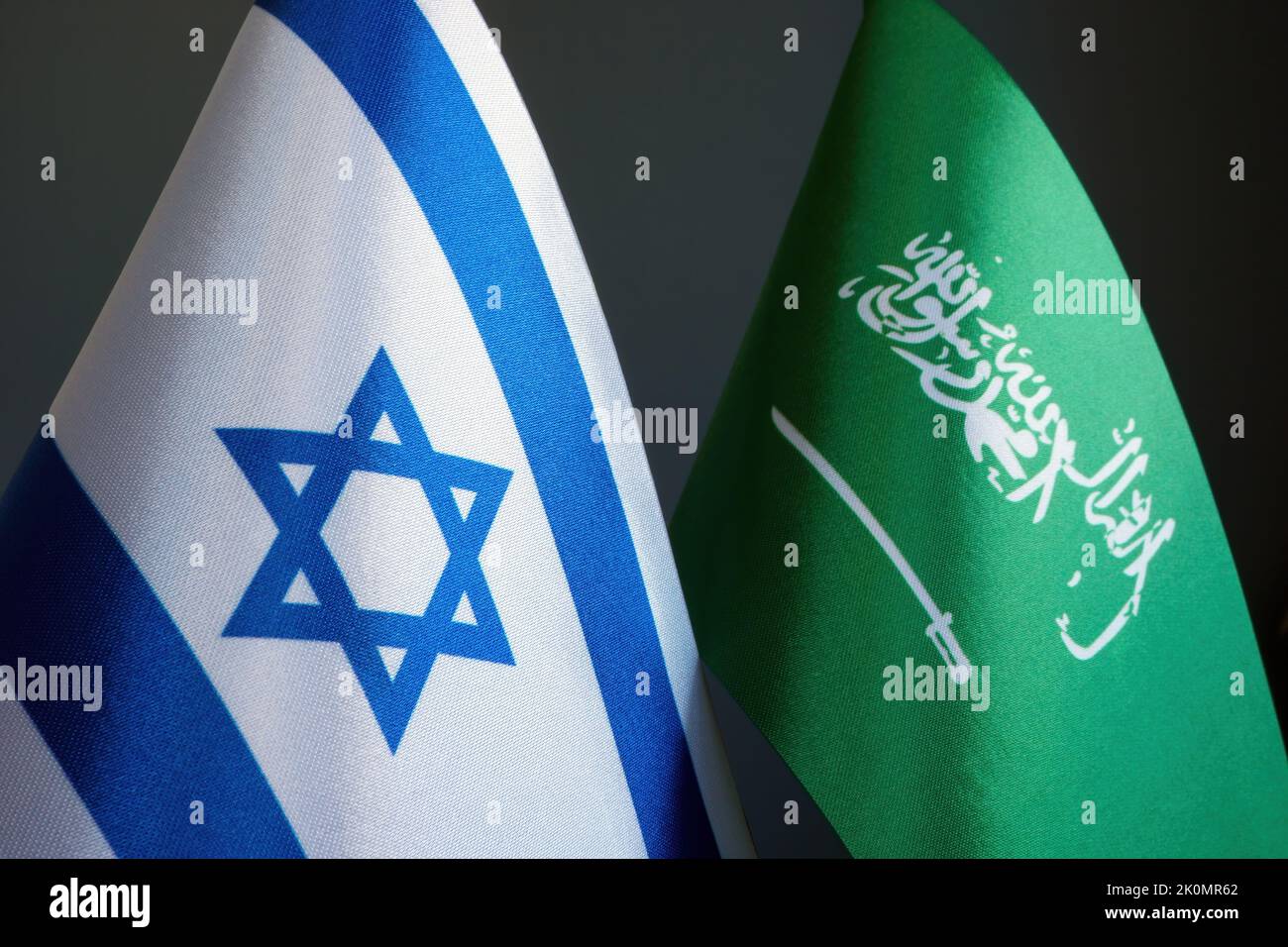 Small flags of Israel and Saudi Arabia. Stock Photo