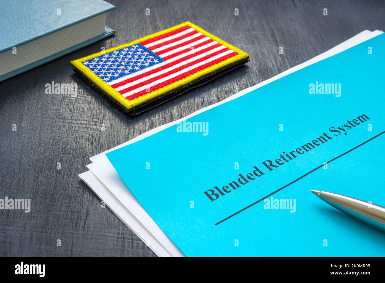 Documents about blended retirement system or BRS. Stock Photo