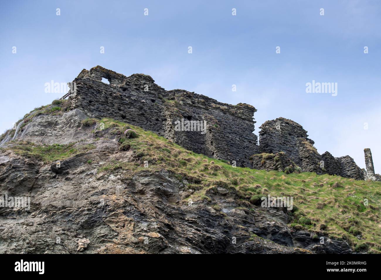 Ruins of Tintagel Castle in north Cornwall, England, UK, often linked to the legend of King Arthur. Stock Photo