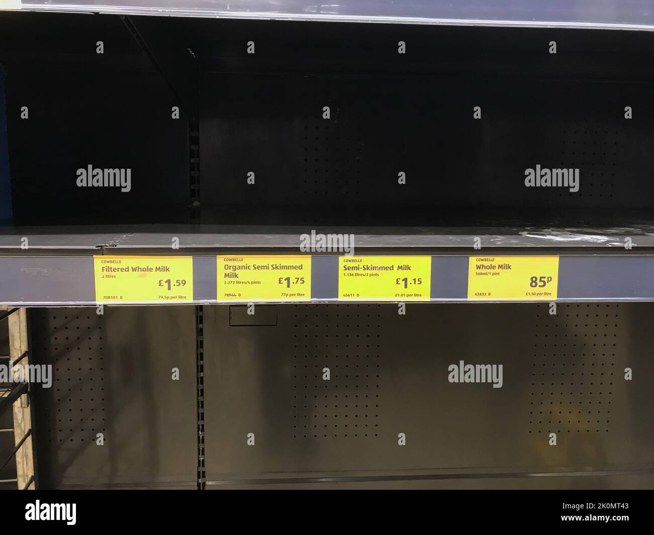 Maidstone UK 12th September 2022 Aldi Supermarket milk shortage in