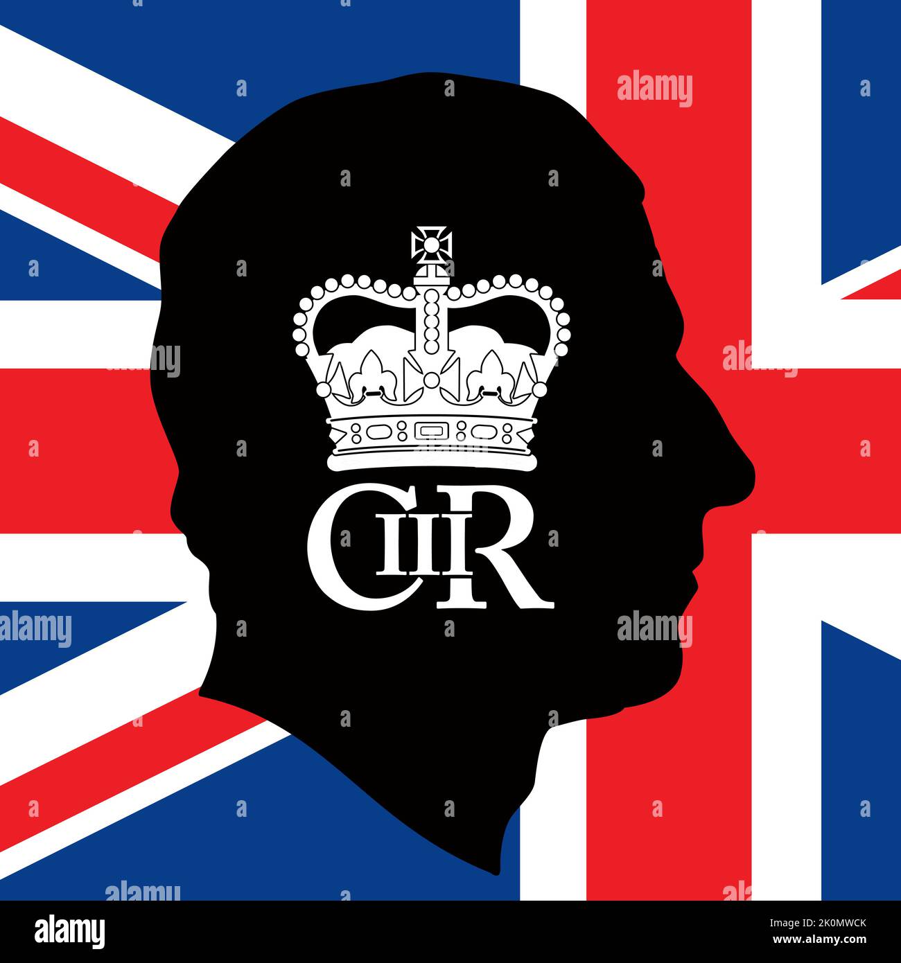 Charles III king of United Kingdom coronation 2022, portrait silhouette and monogram, vector illustration Stock Vector