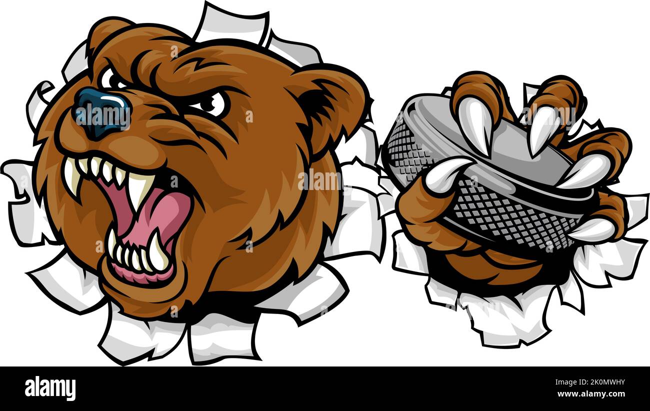 Bear Ice Hockey Player Animal Sports Mascot Stock Vector Image & Art