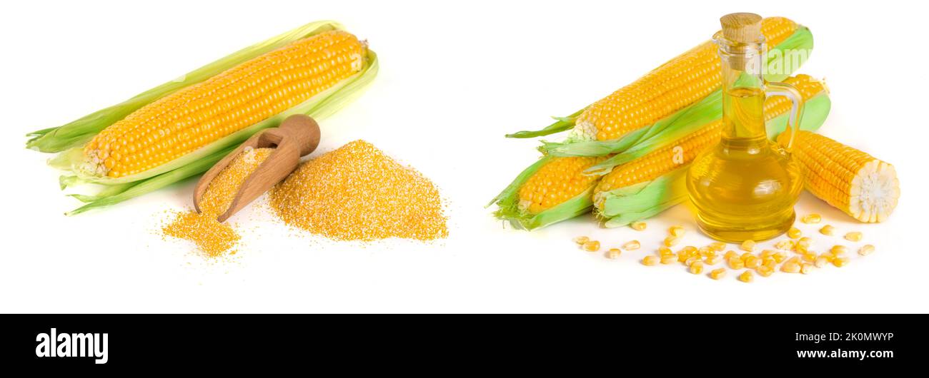 cornmeal and corncob isolated on white background Stock Photo Alamy