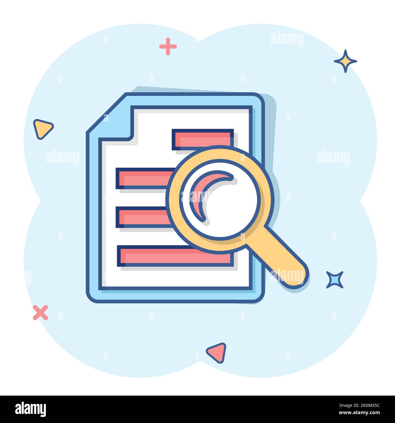 Scrutiny document plan icon in comic style. Review statement vector ...