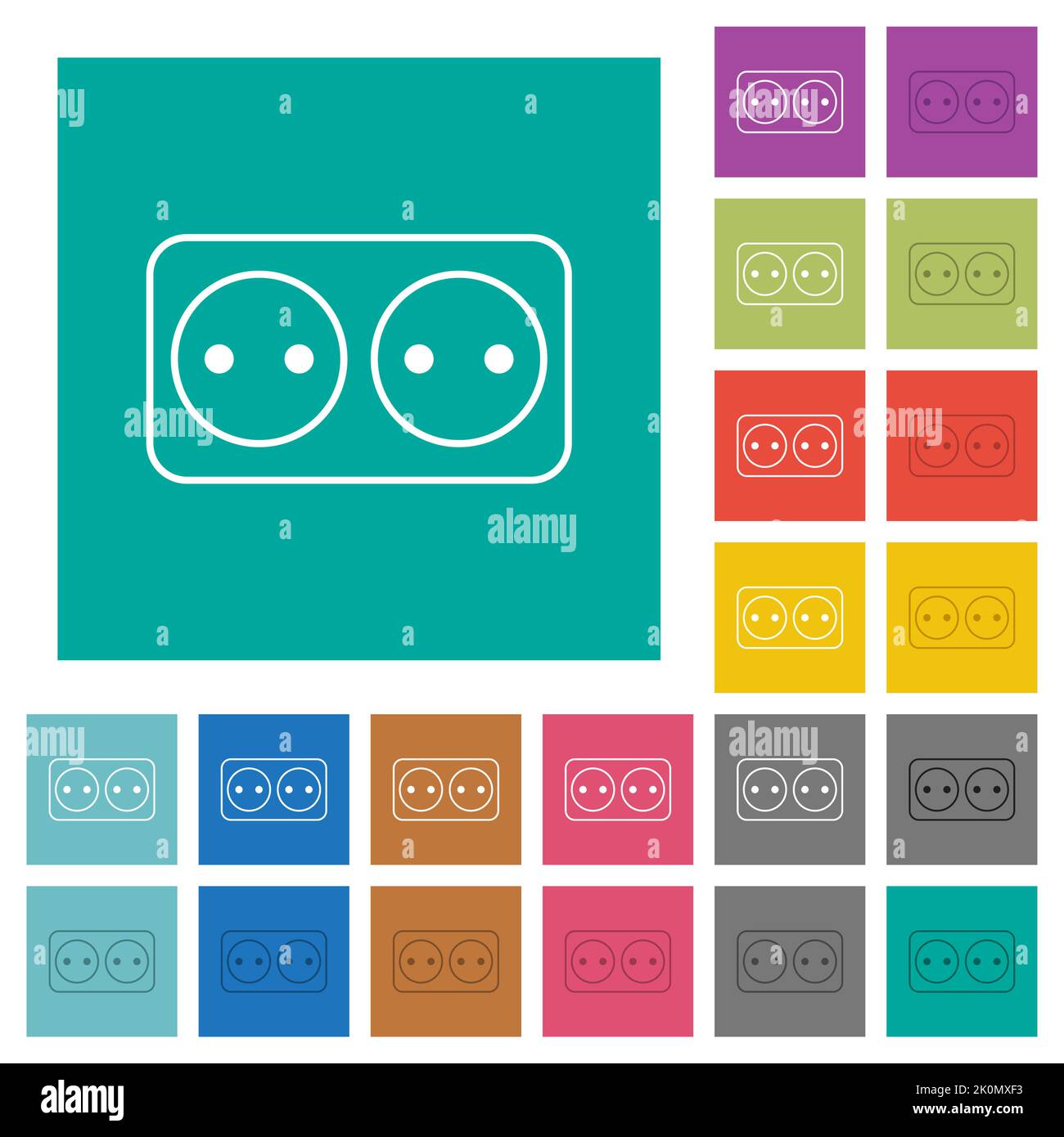 Electrical outlet with two sockets outline multi colored flat icons on ...