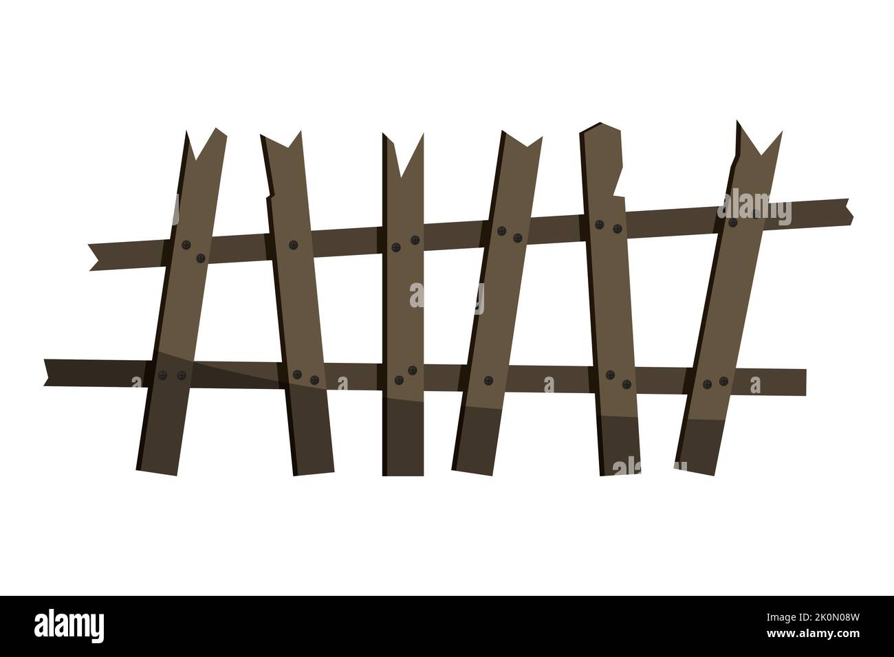 Fence old broken scary for Halloween, design element, isolated, white background. Vector illustration Stock Vector