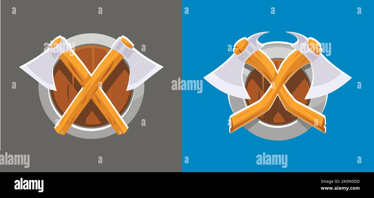 Shield with Warrior Axes, Coat of Arms Set of Vector illustrations