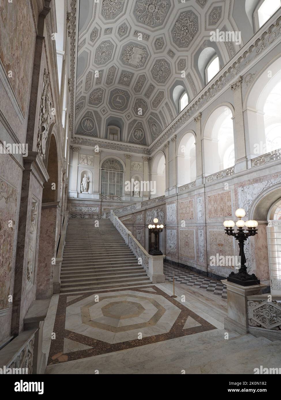 The famous big entrance hall of the Palazzo Reale Royal Palace in Naples, Campania, Italy Stock Photo