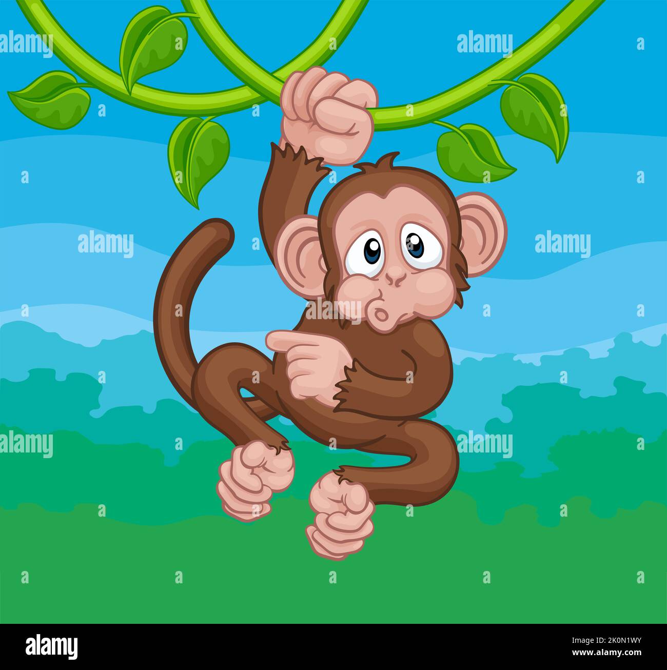 Monkey Singing On Jungle Vines Pointing Cartoon Stock Vector Image ...