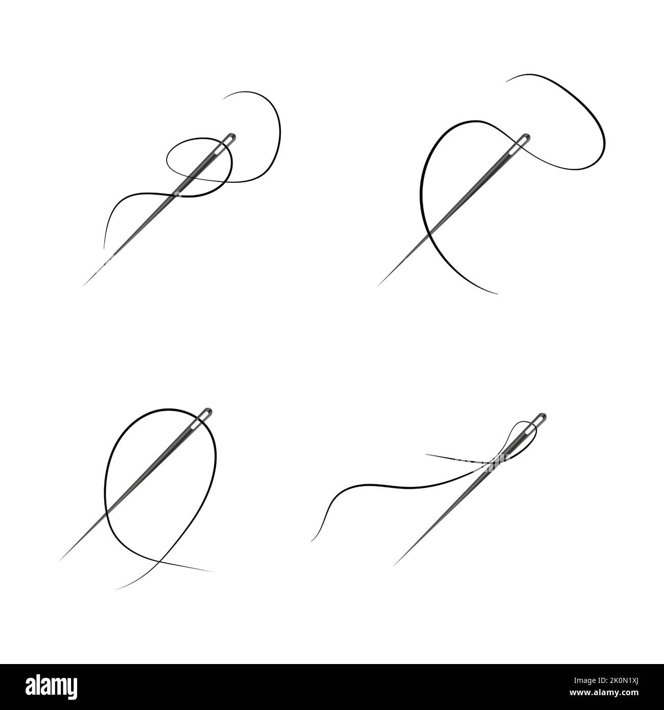 Set of sewing needles vector illustration, isolated on white background. Stock Vector