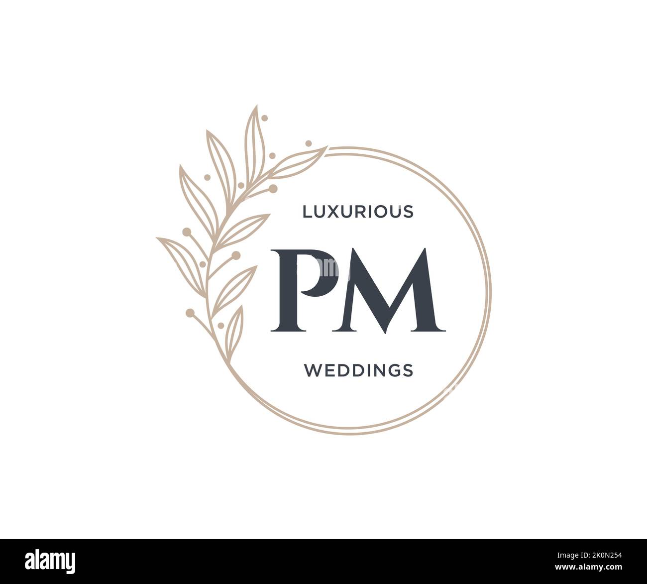 Vector Template Of Pm Initials With Handwritten Logo And Rectangle