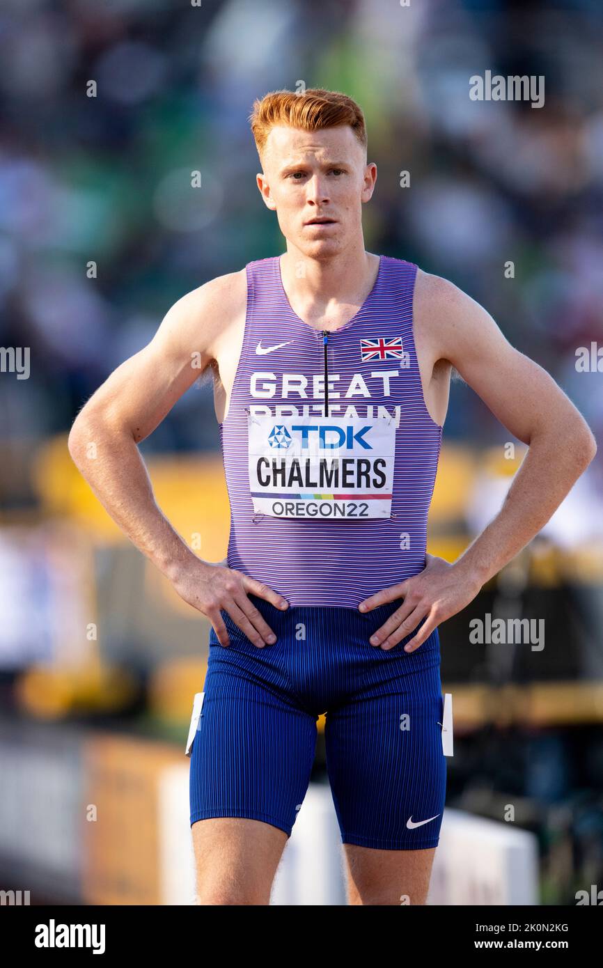 Alastair Chalmers of GB&NI competing in the men’s 400m hurdles at the