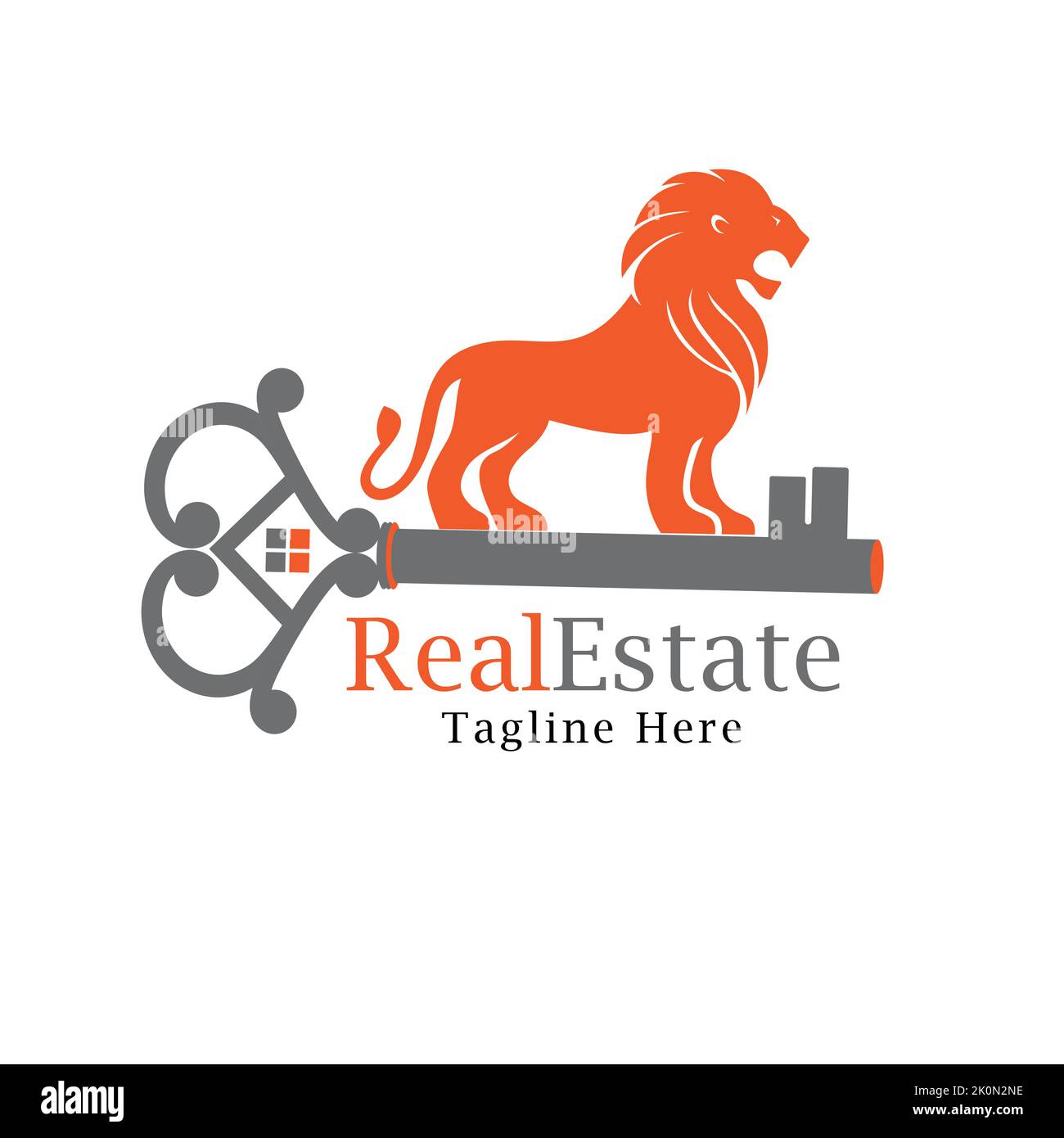 real estate logo with house lion and key elements, property logo ,lion kingdom logo Stock Vector