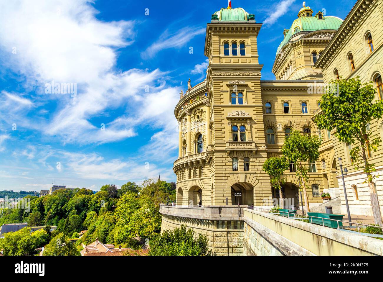 The Parliament Building (Federal Palace) made of Bernese sandstone overlooking the city, Bern, Switzerland Stock Photo