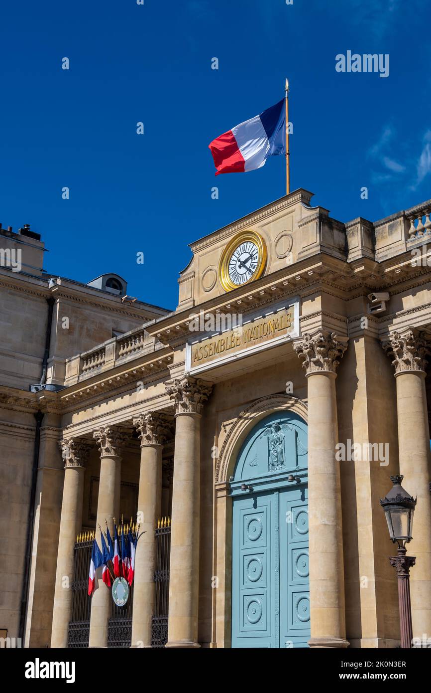 Facade of the French National Assembly building, also called Palais