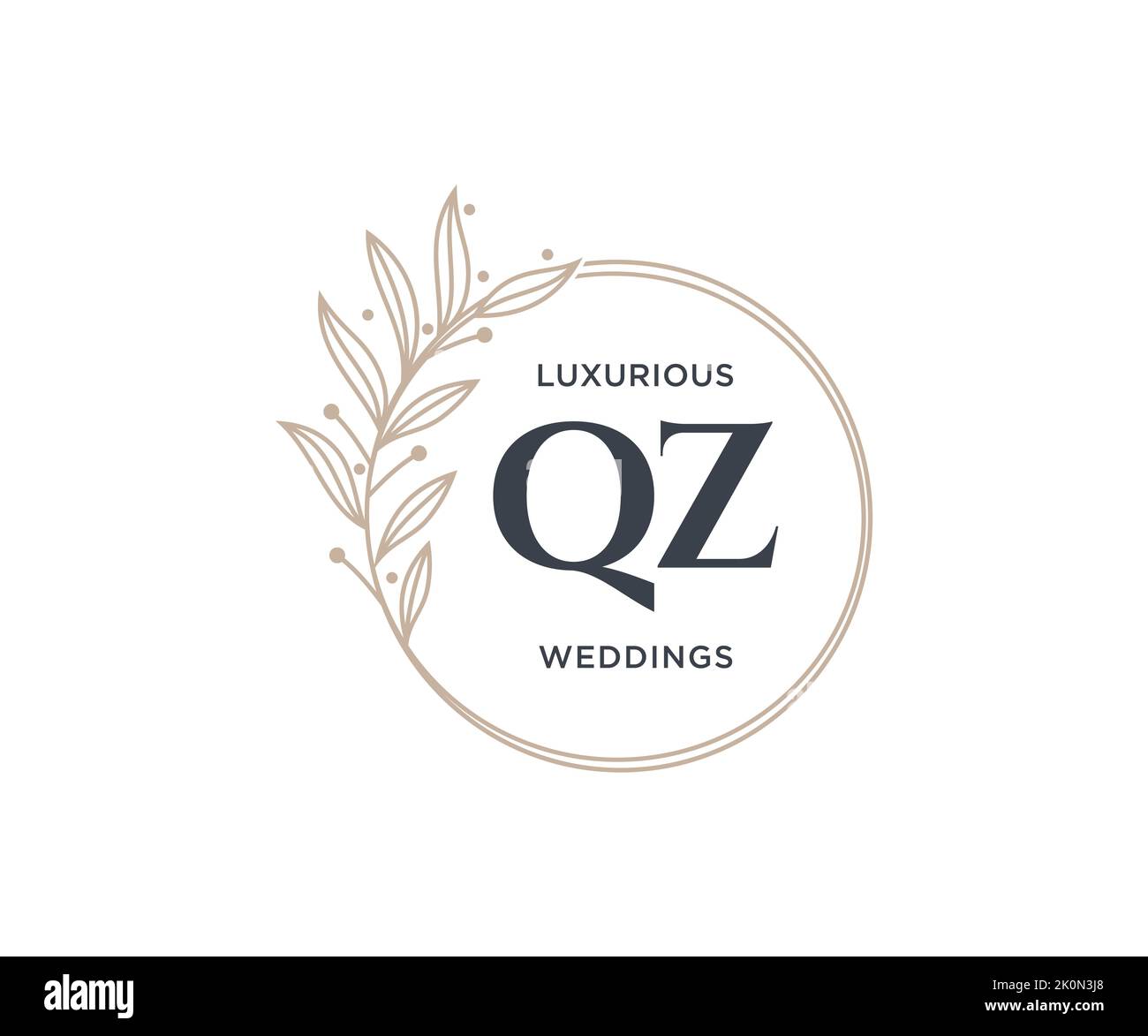 QZ Initials letter Wedding monogram logos template, hand drawn modern minimalistic and floral templates for Invitation cards, Save the Date, elegant Stock Vector