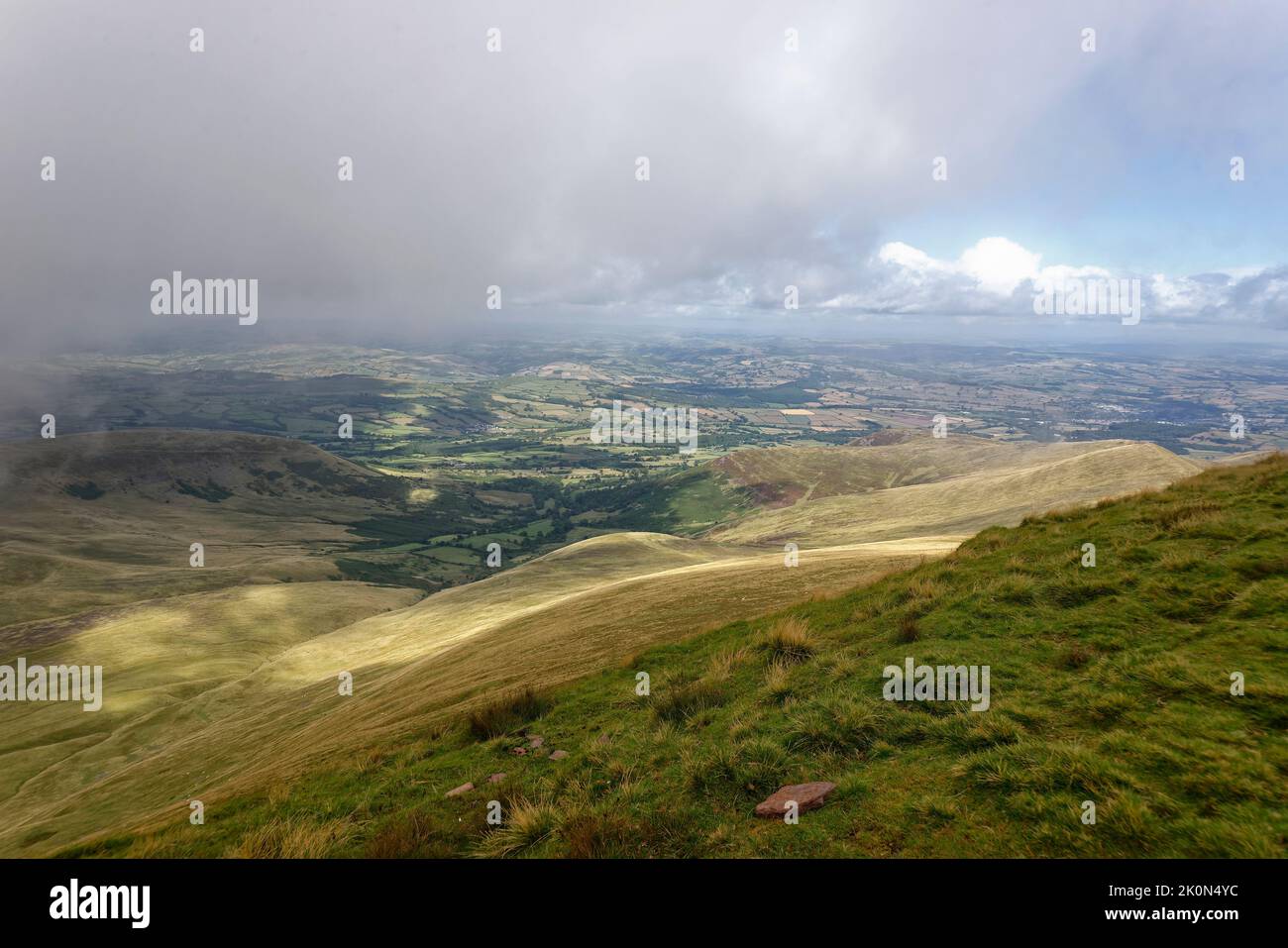 Cwm Llwch in cloud below Pen y Fan, Brecon Beacons, Powys, Wales, UK ...
