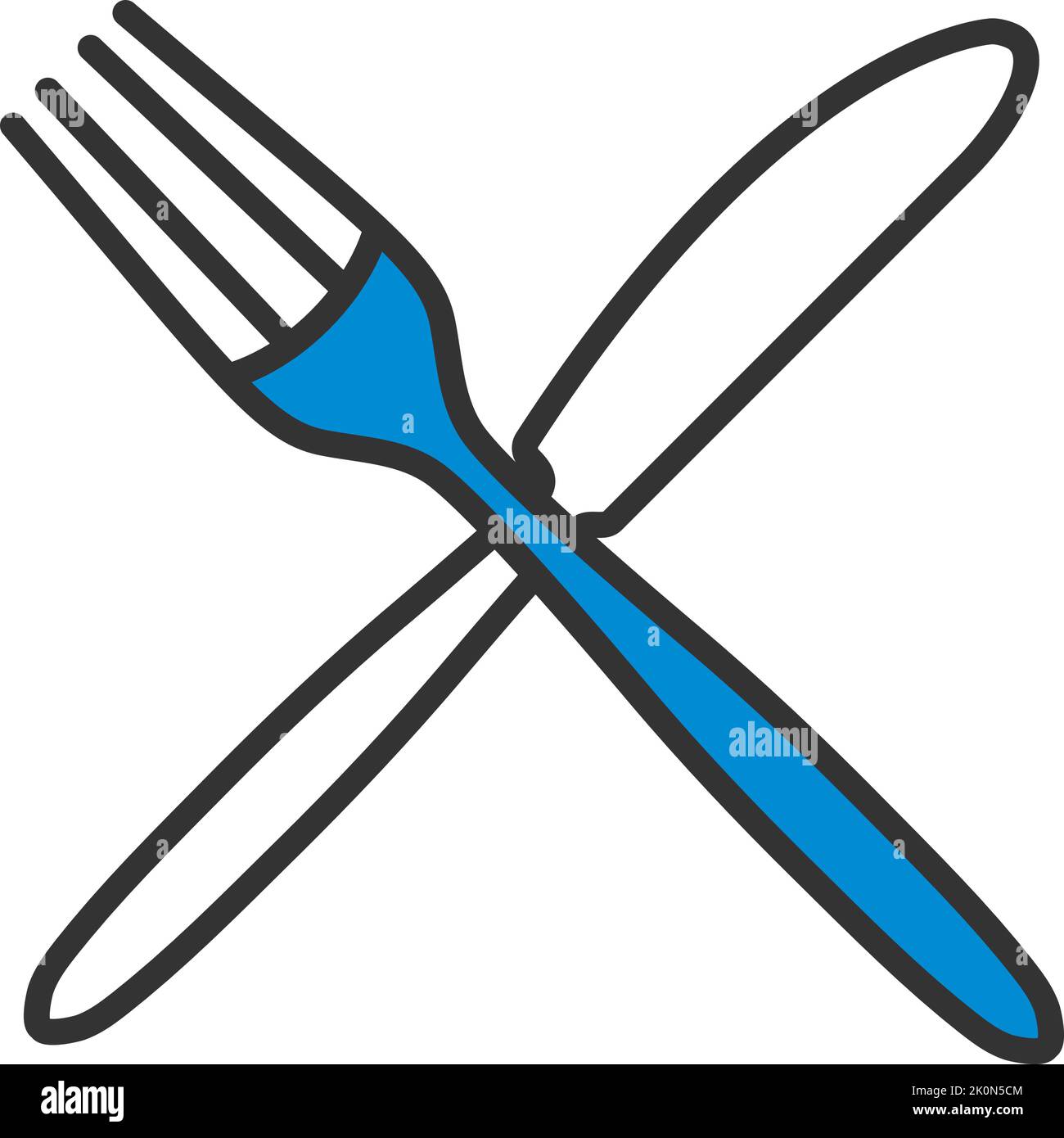 Fork And Knife Icon. Editable Bold Outline With Color Fill Design ...