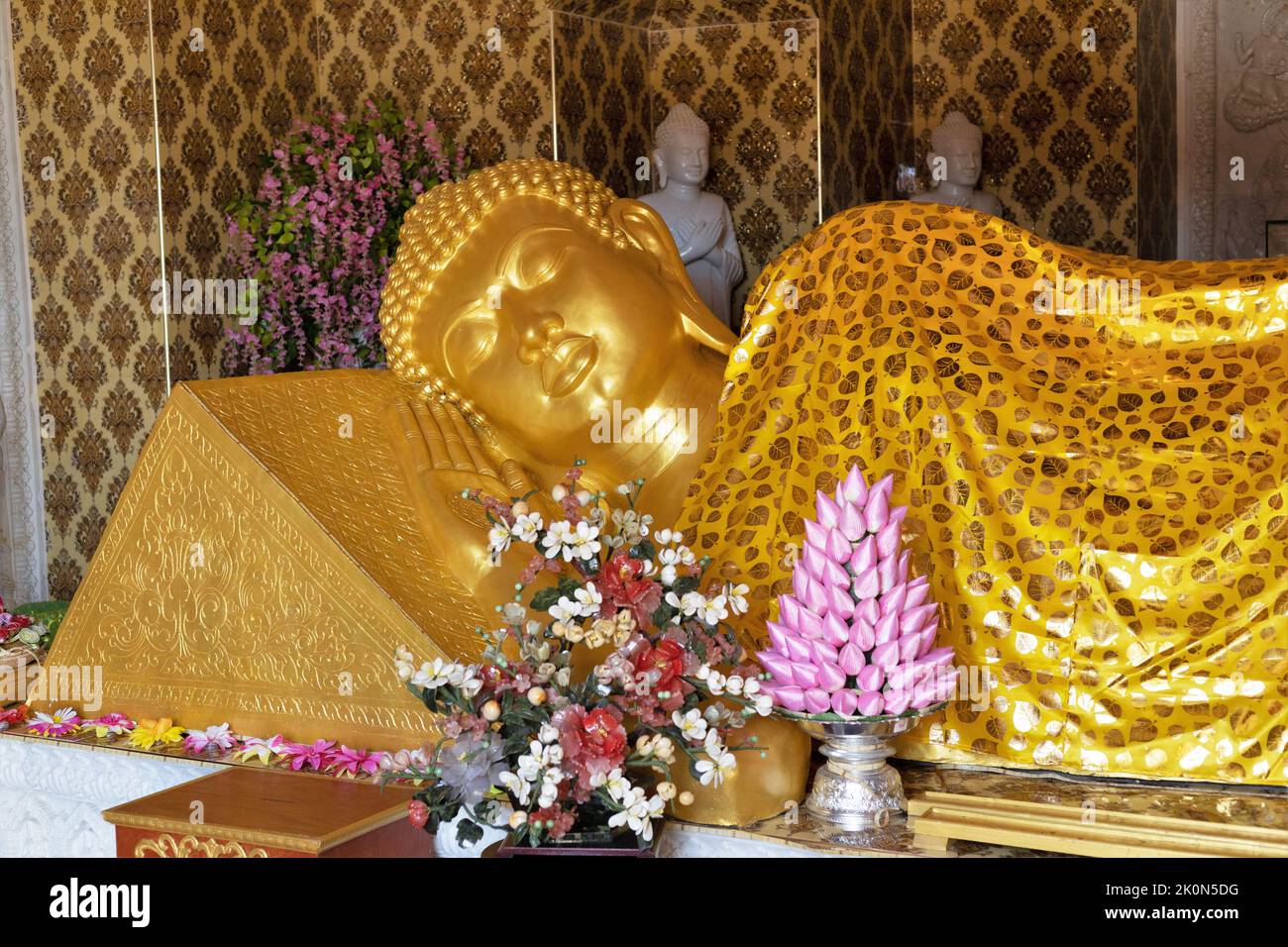 A sleeping Buddha statue at Watt Munisotaram Cambodian Buddhist Monastery in Hampton, Minnesota. Stock Photo