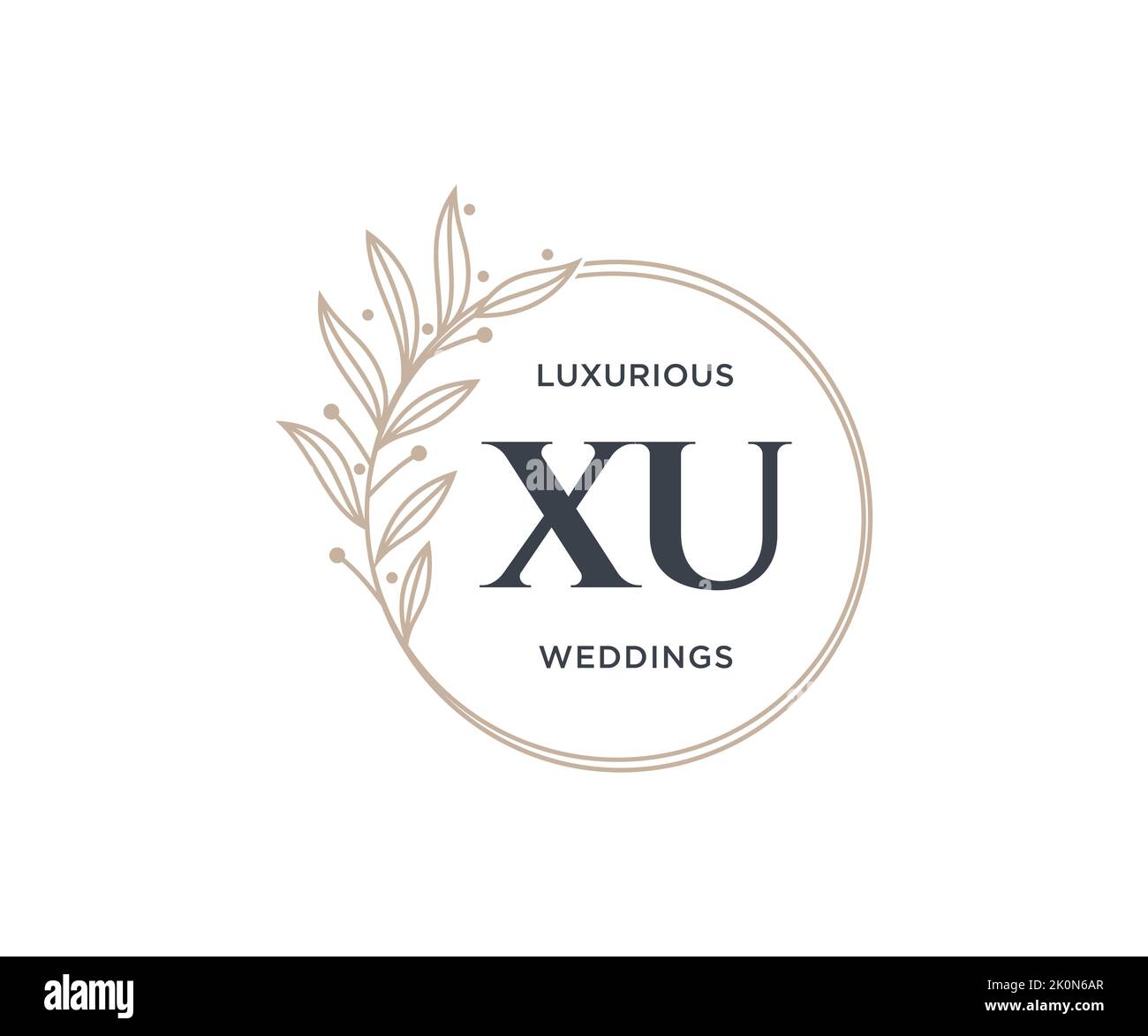 XU Initials letter Wedding monogram logos template, hand drawn modern minimalistic and floral templates for Invitation cards, Save the Date, elegant Stock Vector