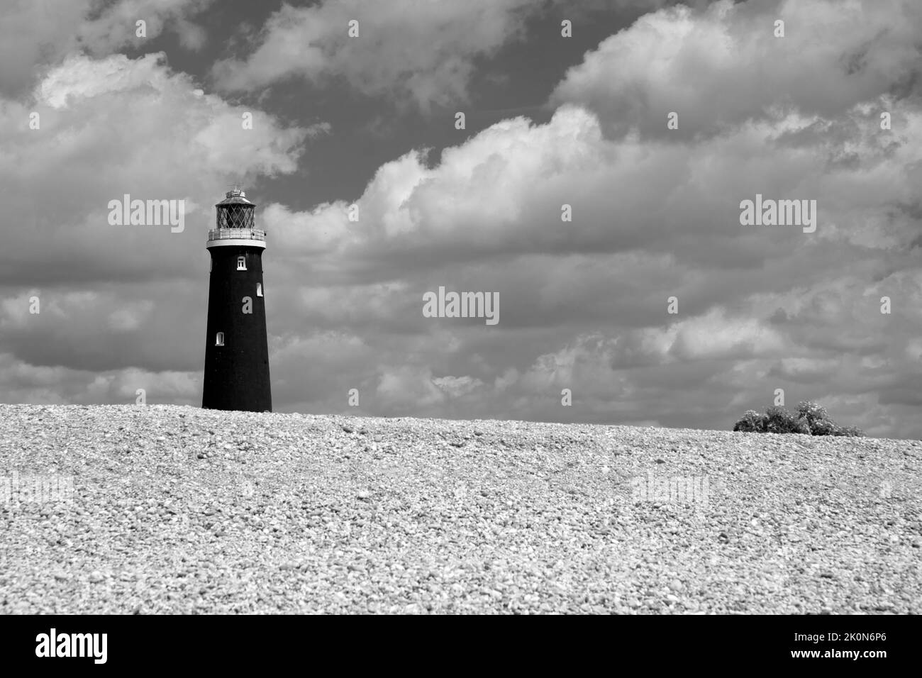 Infrared image of Dungeness lighthouse, Kent, England. Stock Photo