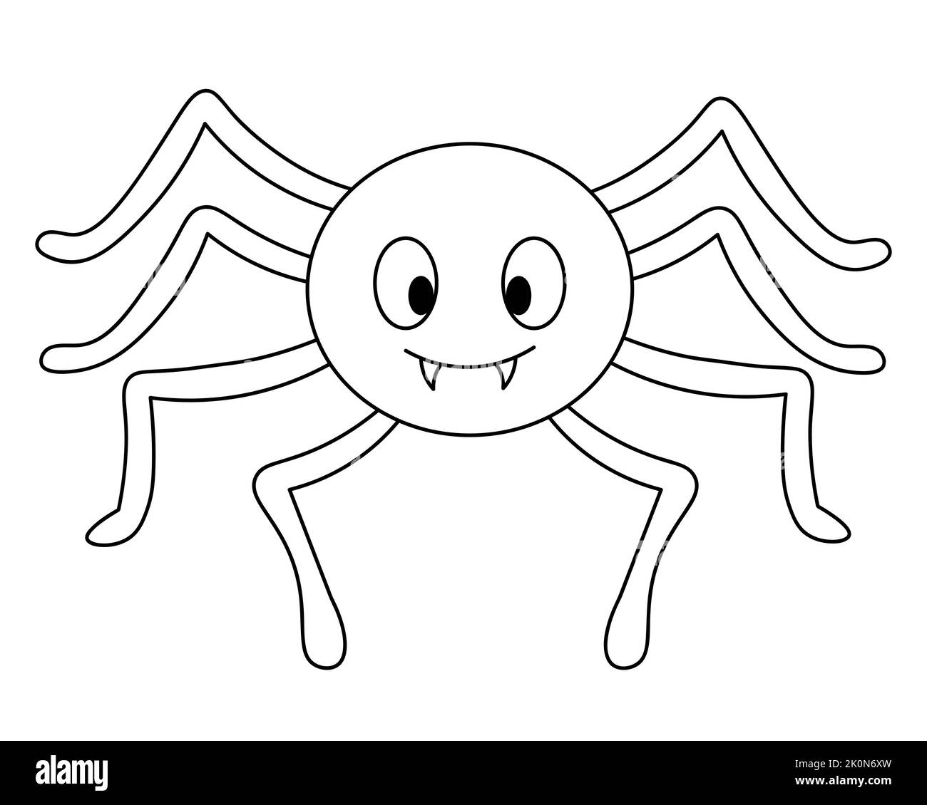 Spider. Vector illustration. Outline on an isolated white background. Doodle style. Coloring book for children. Sketch. Cute toothy. Halloween symbol. Stock Vector