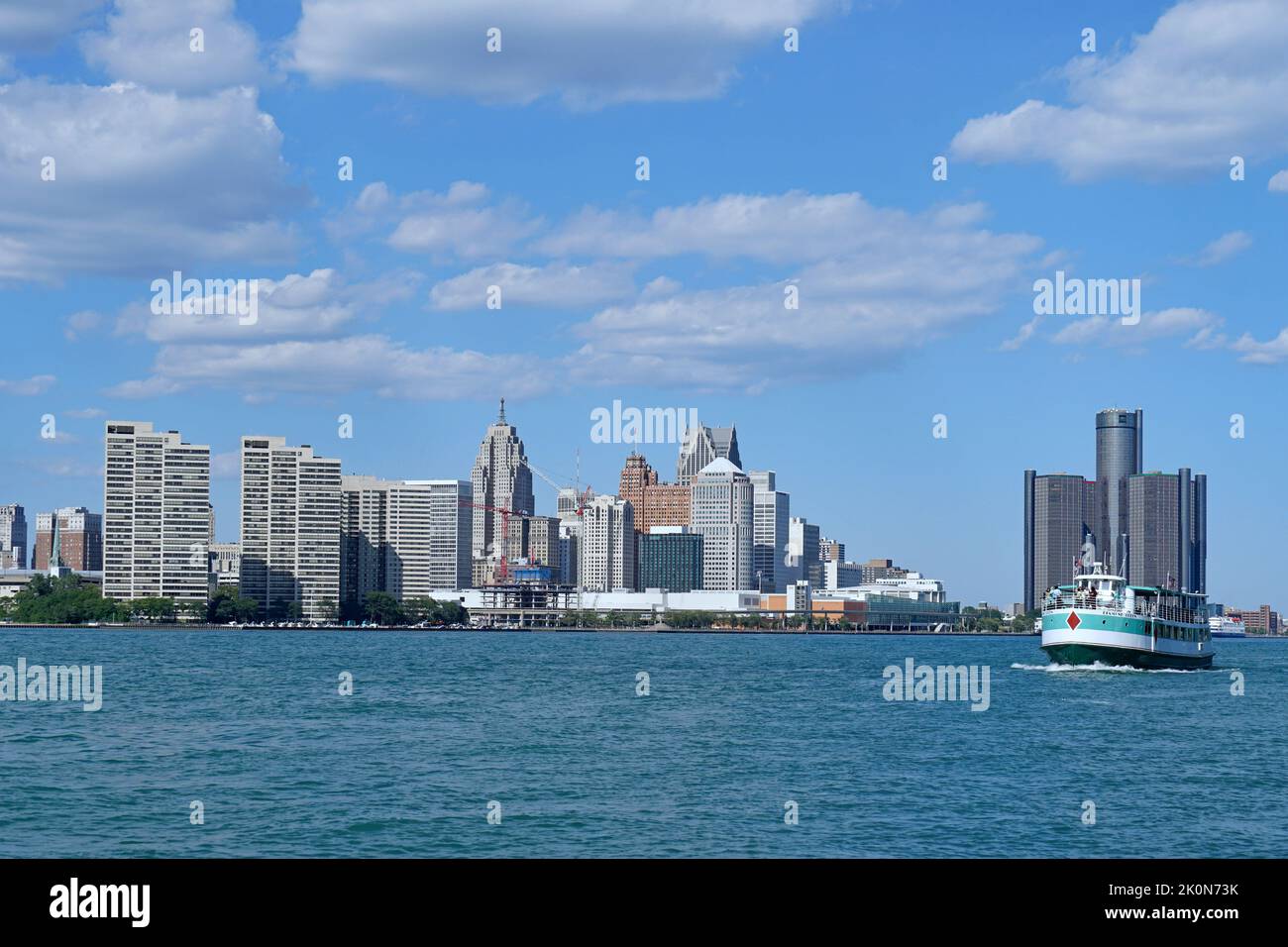 Detroit downtown skyline and waterfront viewed from across the river Stock Photo