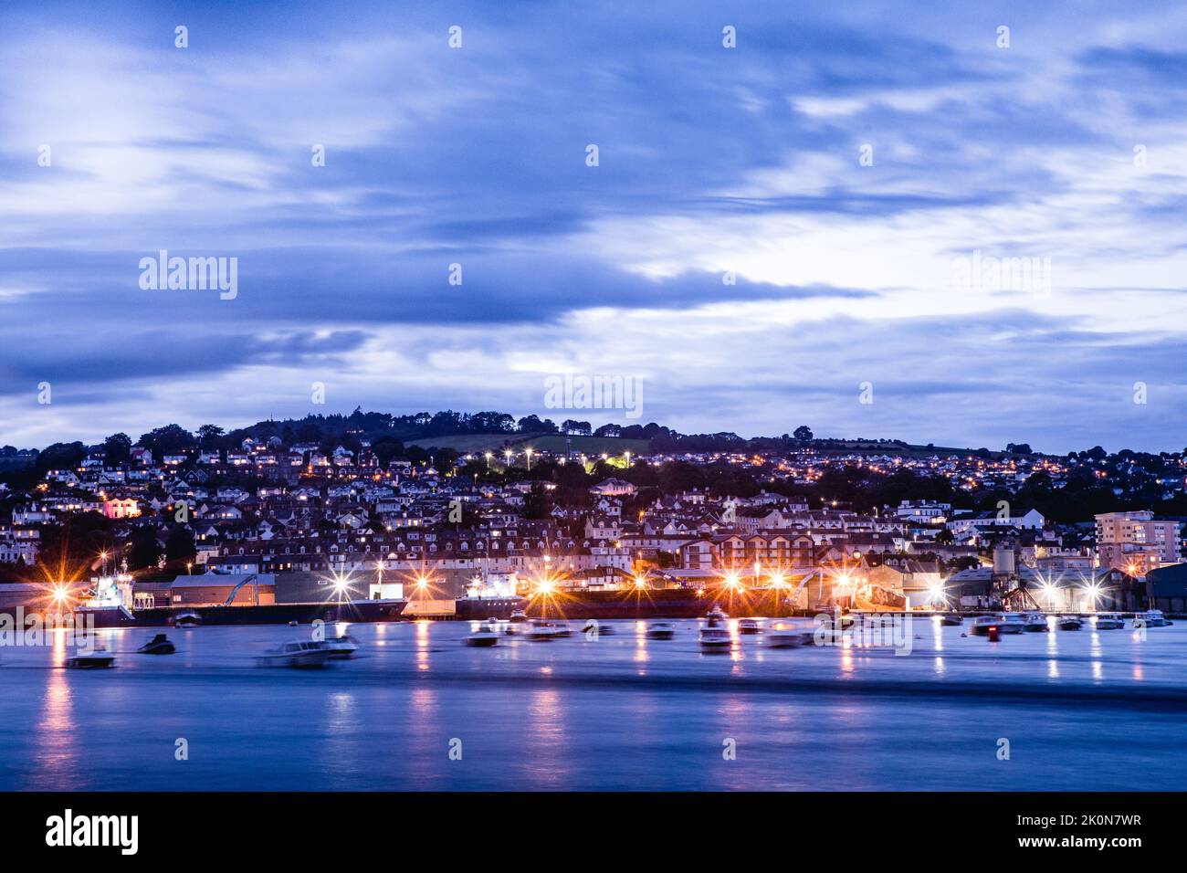 Long exposure image of Teignmouth in Devon at dusk from Shaldon beach