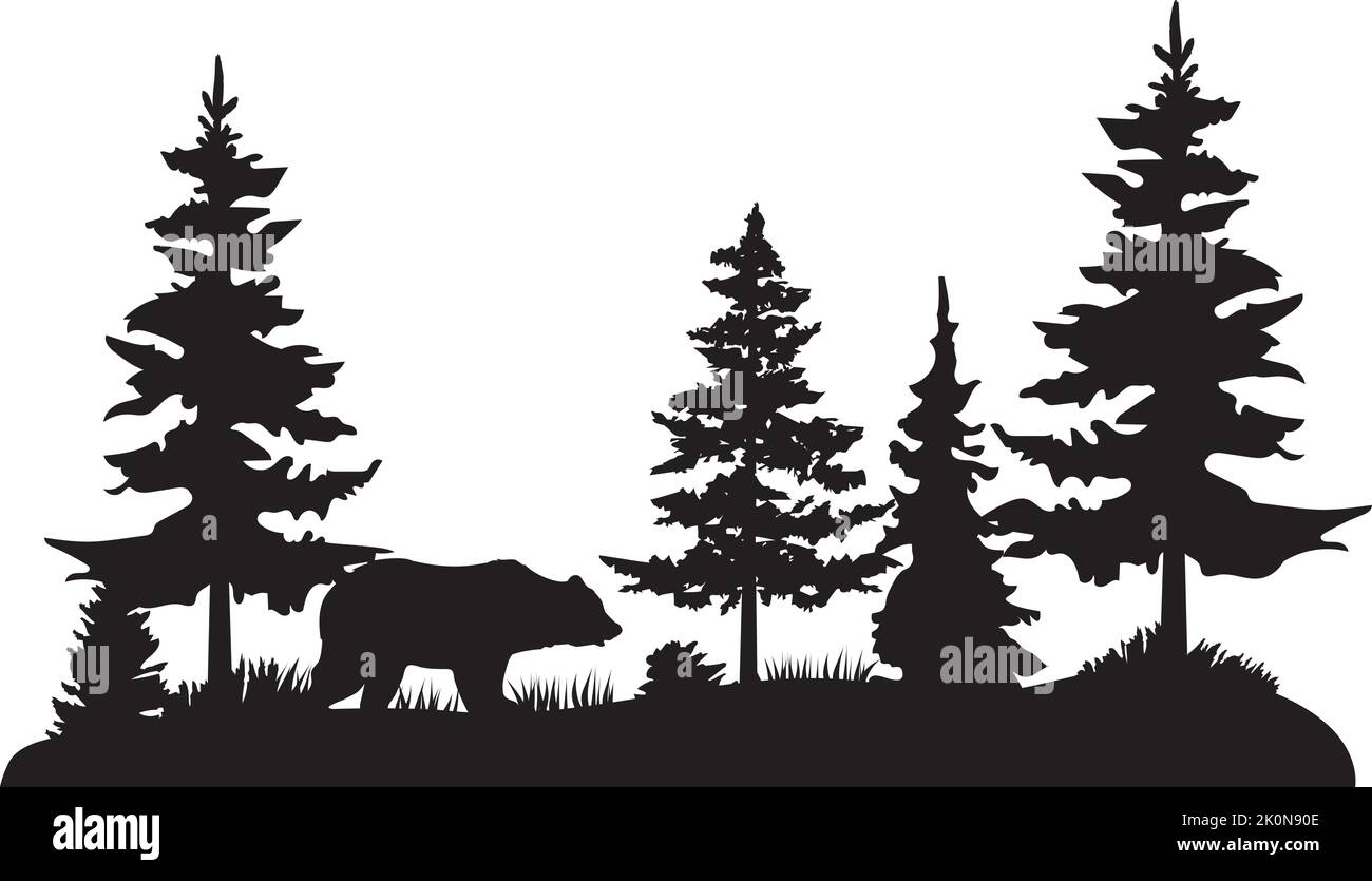 vector illustration of a bear in the pine forest. Stock Vector
