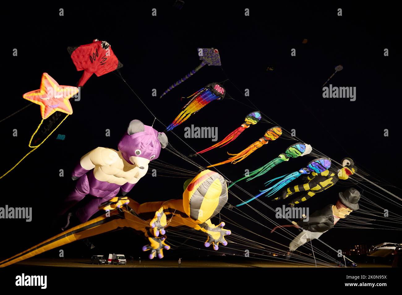 St Annes beach at dusk during the International kite festival Stock