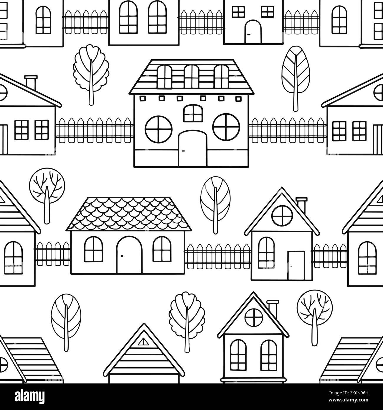 Seamless pattern of doodle houses. Great for fabric, textile vector ...