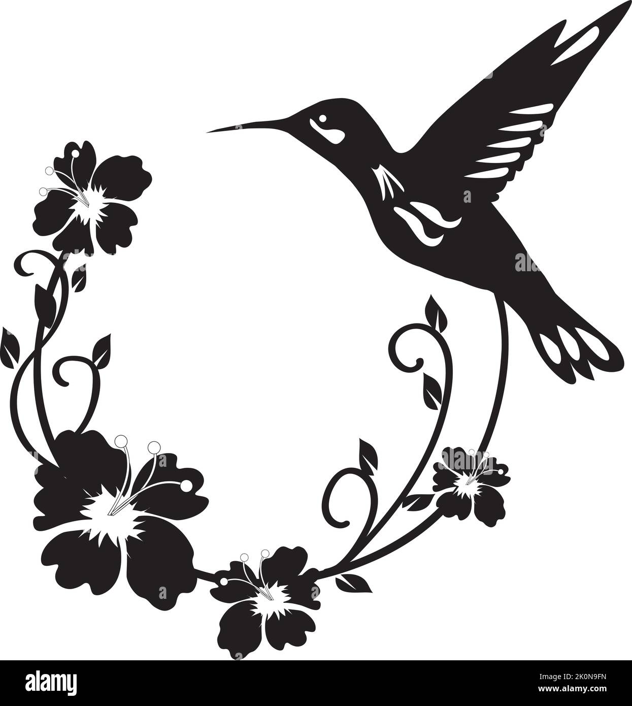 vector illustration of a floral hummingbird frame Stock Vector Image