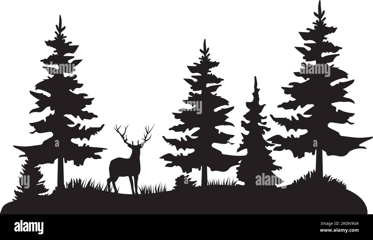 vector illustration of a deer in the pine forest. Stock Vector
