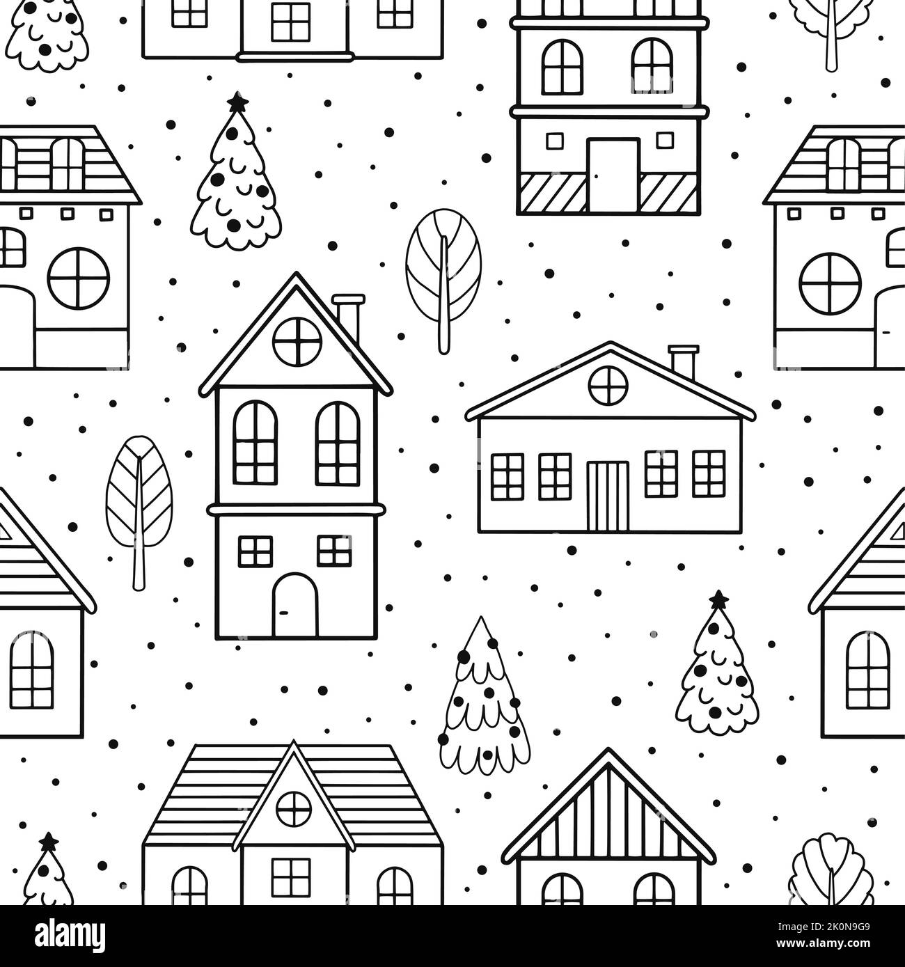 Seamless pattern of doodle houses. Great for fabric, textile vector ...