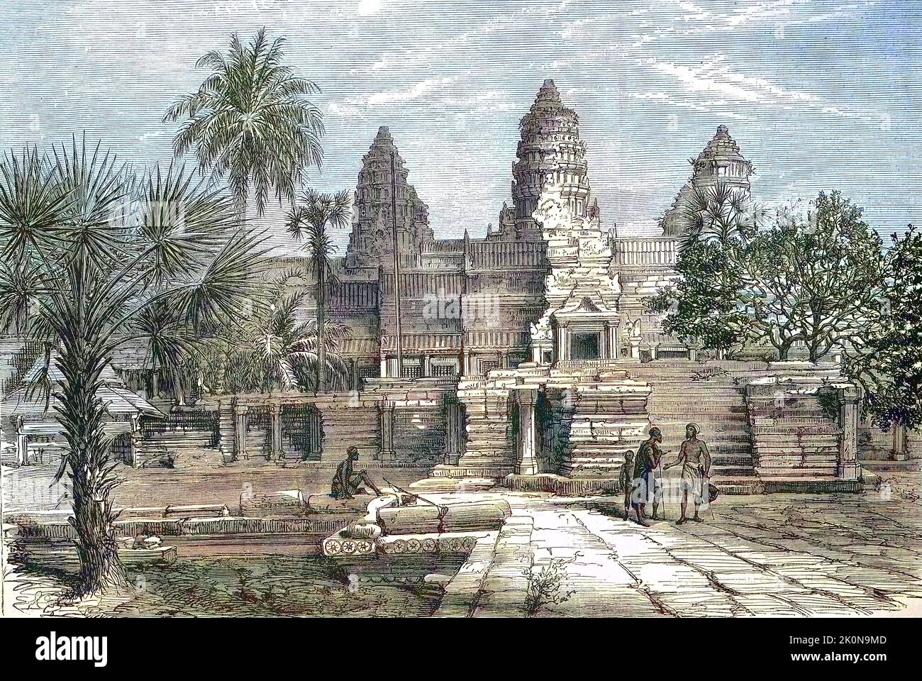Der buddistische Tempel von Angkor Wat im Jahre 1868, Kambodscha  /  The Buddhist temple of Angkor Wat in 1868, Cambodia, Historisch, digital restaurierte Reproduktion einer Originalvorlage aus dem 19. Jahrhundert, genaues Originaldatum nicht bekannt  /  historical, digital improved reproduction of an original from the 19th century Stock Photo