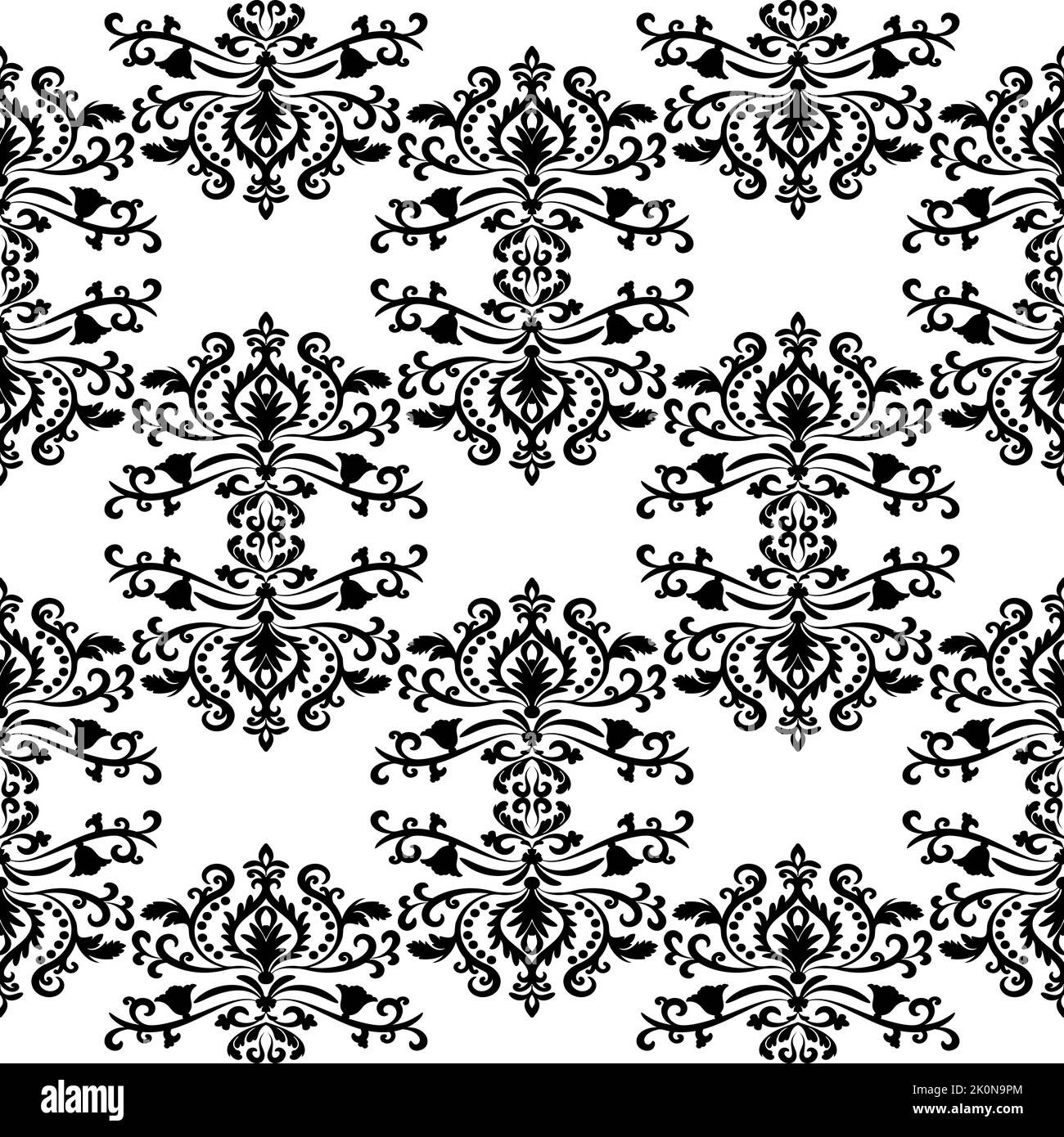 Seamless damask wallpaper for home decor. Black and white. Vector ...